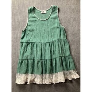Carole Christian Womens Sage Green Tiered Lace Trim Sleeveless Tunic Top